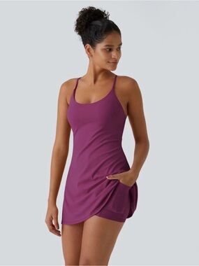 Plum Purple Athletic Tank Dress with Built-In Shorts